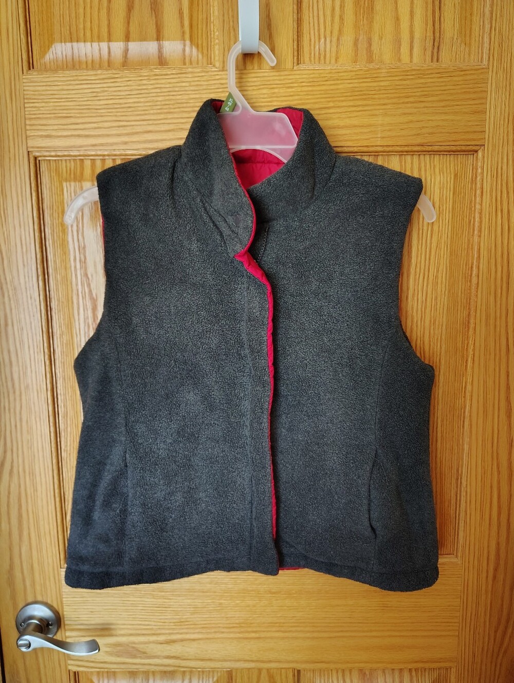 Reversible Gray Fleece Vest with Pink Lining